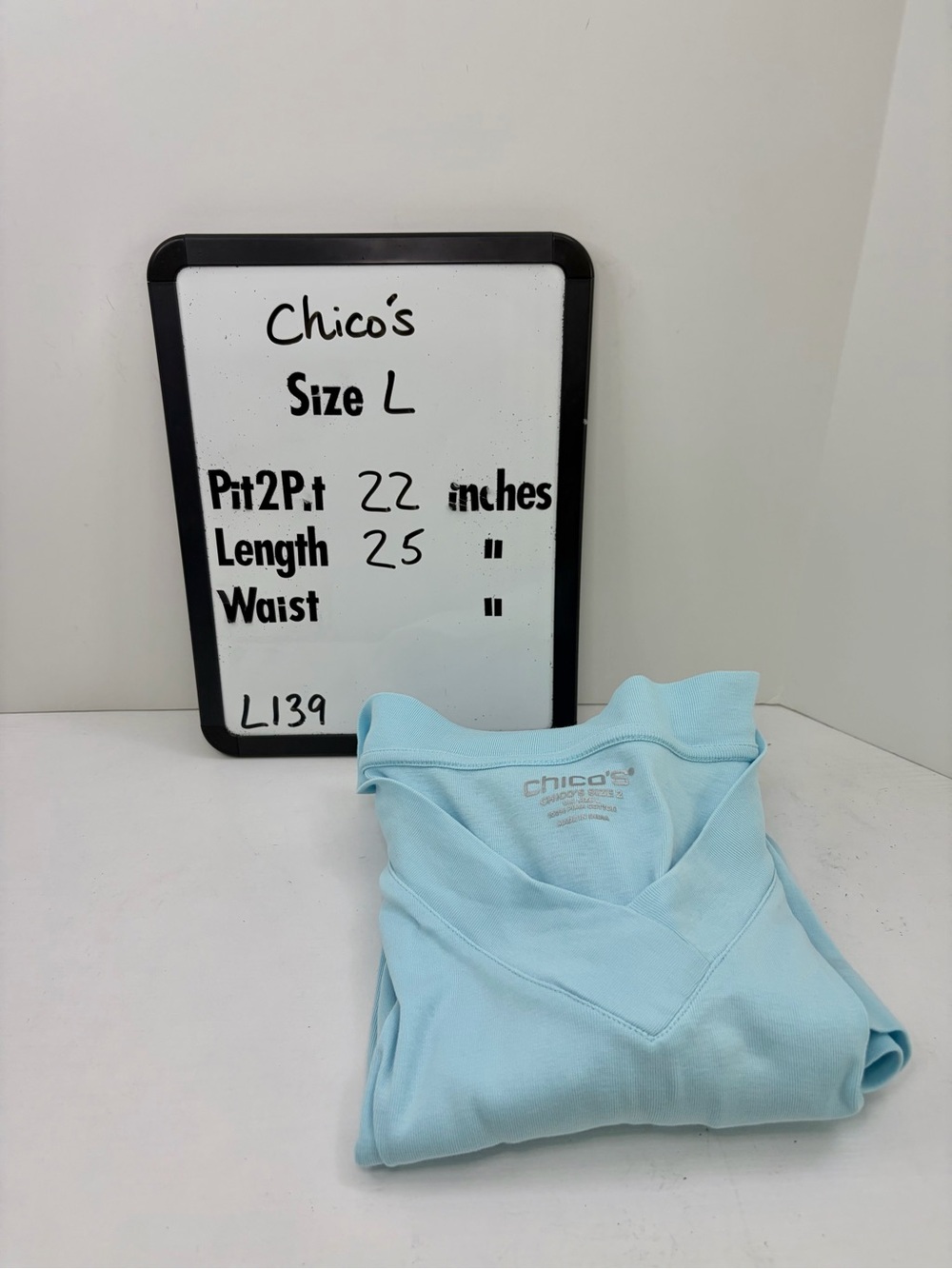 Chico's Pastel Blue 100% Pima Cotton V-Neck Top Size Large - Picture 13 of 13